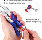 WORKPRO 4-Piece Locking Pliers Set with Comfortable Grip, 5-1/2", 7" and 9" Curved Jaw Locking Pliers, 6-1/2" Long Nose Locking with Storage Bag, Blue&red