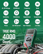TESMEN TMM-569A Digital Multimeter, TRMS 4000 Counts Ohmmeter, Auto-Ranging Voltage Tester with NCV, Voltage & Current, Resistance, Continuity, Diode, Capacitance, Phase, Temperature, Live Wire -Green