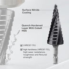 Lytool 3-Piece M35 Cobalt Step Drill Bits Set, 1/8"-7/8", 1/4" Hex Shank Four Spiral Flute Unibit for Metal, Stainless Steel, Aluminum, Wood, Plastic, for DIYers, Electricians, Fabricators
