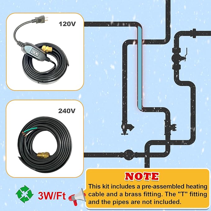 MAXKOSKO Inside the Pipe Self Regulating Heating System, CSA Certified Freeze Protection Heating Cable for Portable Water Pipes from Lakes, Reservoirs, Wells or Springs, etc.5Ft 120V