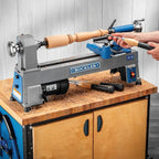 10x18” Mini Lathe Machine - Sturdy Cast-Iron Made Wood Lathes - Adjustable & Secured Woodturning Tools for Small to Medium-size Projects - Non-Slip Wood Lathe Accessories for Legs, Handles & Decor