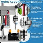 Mini Benchtop Drill Press with Work Light | Rear-Mounted 795 Motor, Small Bench Drilling Machine for Woodworking, Jewelry & Crafts, B10 Chuck, Motor & Belt Guard