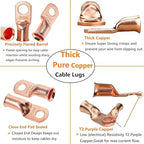 2/0 AWG Battery Lugs 00 Gauge Copper Lugs 2/0 AWG 3/8" & 5/16" Ring Terminals Cable Lugs, 00 AWG Bare Copper Lugs Kit 8 PCS 00 Gauge Wire Lugs + 8PCS 3:1 Heat Shrinks + Hex Nuts + Flat Washers
