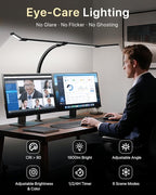 42" LED Desk Lamp with Clamp, Architect Desk Light with Remote, Adjustable 4-Segment Bar, 1800LM Bright, Eye-Caring Desk Lamp for Home Office, Reading, Study, Dual Monitors, Workbench (Black)