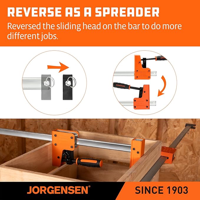 JORGENSEN 24-inch Bar Clamps, 90°Cabinet Master Parallel Jaw Bar Clamp Set, 2-pack