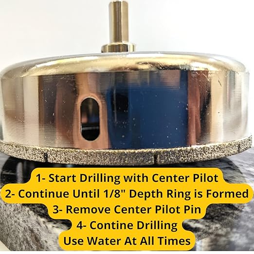 Drilax 4-1/2" Diamond Hole Saw | 1.5" Cutting Depth | Removable Pilot Pin & Triangular 3/8" Shank | Drilling for Ceramic, Porcelain, Tile, Quartz, Granite, Marble | Pipes, Ducts & Recessed Lighting