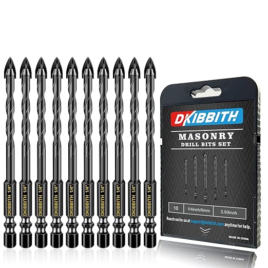 10 Pack 1/4" Concrete Drill Bits, Masonry Drill Bit Set, 6mm Tungsten Carbide Drill Bit Set for Tile/Ceramic/Glass/Mirror/Brick/Plastic/Cement, 1/4" Quick Change Hex Shank, in Carrying Case