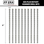 10-Pack SDS Plus 1/2 inch x 8 inch Rotary Hammer Drill Bits, Carbide Tipped for Brick, Stone and Concrete (1/2'' x 8'')