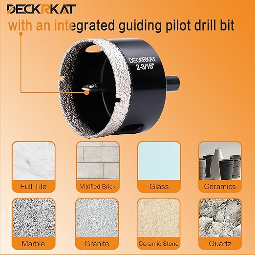 2-3/16 Inch Diamond Hole-Saw Bits with Pilot Drill Bit-2pc 2-3/16" Diamond Tipped Tile Hole Saws with Guiding Bit Accurate Drilling for Porcelain Tile Ceramic Pottery Granite Stone Glass Bottles 55mm