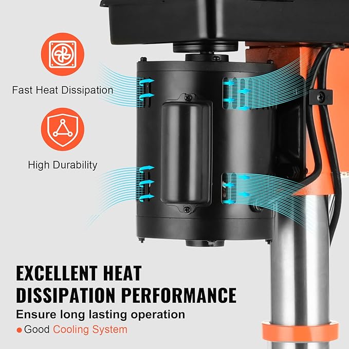 VEVOR 12 in Benchtop Drill Press, 5 Amp 120V, Variable Speed Cast Iron Bench Drill Press, 12 in Swing Distance 0-45° Tiltling Worktable with Laser Work Light, Tabletop Drilling Machine for Wood Metal