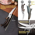 ANDONG Kitchen Scissors, Heavy Duty Professional Poultry Shears, Stainless Steel Spring Loaded, Dishwasher Safe, with Black Leather Sheath
