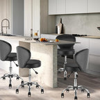 Set of 2 PVC Faux Leather Rolling Swivel Salon Stool Chair with Wheel Back Lumbar Support Seat Height 22 in Diameter 15 Inch Adjustable Hydraulic Chair for Beauty Barber Manicure Lash 2 Pack