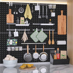 Pegboard, 4 PCS 16”×16” Large Heavy Duty Metal Pegboard Panels with Frame Black Peg Board Display Peg Boards for Walls, Display, Garage Tool Storage, Office Organization, Craft Room, Kitchen