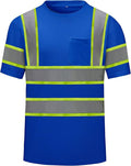 High Visibility Shirts Quick Dry Safety T Shirts with Reflective Strips and Pocket Short Sleeve Mesh Hi Vis Construction Work Class 2 Shirt for Men/Women Blue,5XL