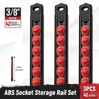 Magnetic Socket Organizer, 3-Piece Heavty Duty ABS Socket Holder, Socket Rail for Tool Box, Premium Quality 360° Swivel Socket Rack with 42 Clips for 3/8-Inch(Red)