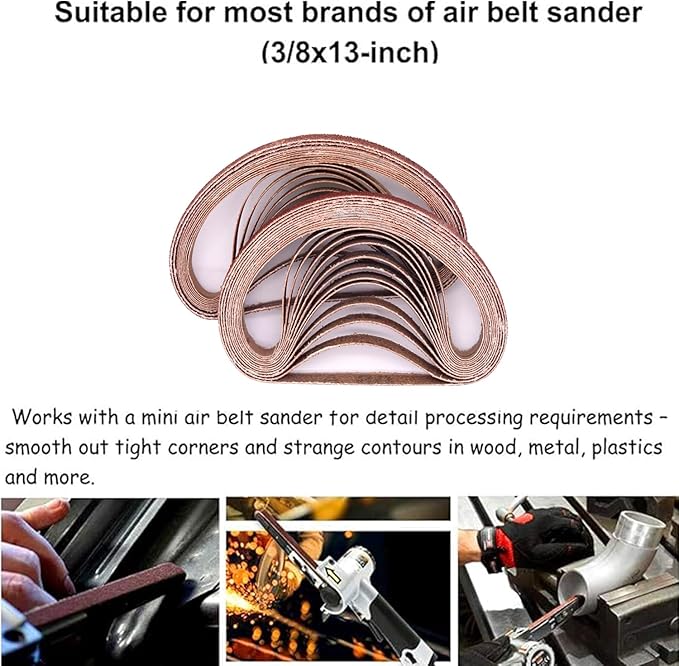 3/8 x 13 Inch Sanding Belts, 8 Each of 40,60,80,120,180,240 Grits Aluminum Oxide Sander Belts for Air Belt Sander, 48 Pack