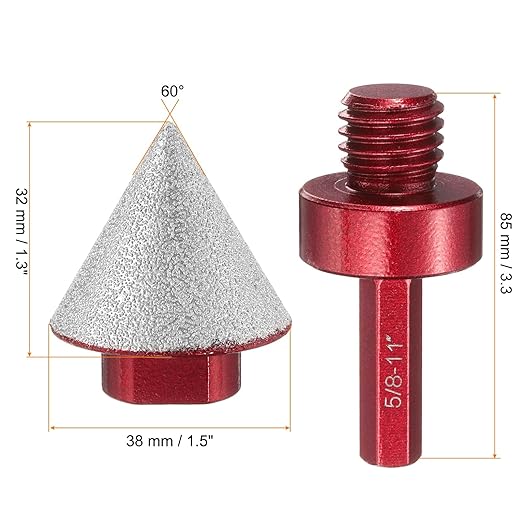 HARFINGTON Diamond Beveling Chamfer Bits 1.49" Dia 5/8-11 Thread Cone Grinder Bit with Adapter, Countersink Drill Bit to Enlarge Holes for Porcelain Tile, Marble, Ceramic, Glass, Stones