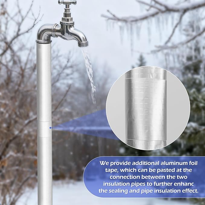 10 Pack Self-Adhesive Pipe Insulation Sleeve, Pre-Slit Foam Tube with Aluminum Foil Cover for Winter, Spigot, Sprinkler, Water Heater Pipes, Scratch-Proof and Non-Corrosive (Silver, 1.3 Ft x3/4 Inch)