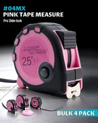 Lichamp Pink Tape Measure 4 Pack, with Soft Tape Measures, 10ft x 5/8in, 16ft x 3/4in, 25ft x 1in, 04MXPK