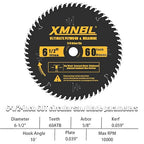 6-1/2 Inch Circular Saw Blade 60 Teeth,6-1/2 Saw Frame Ultra Fine Finish Circular Saw Blade,Compatible with for DEWALT,Makita,Skil Circular Saw,for Cutting Lumber,Plywood Material,5/8 Inch Arbor
