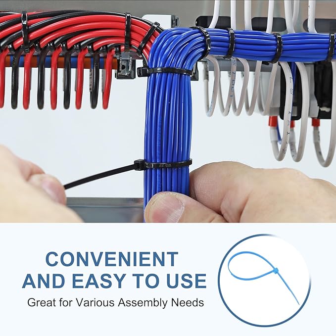 PATIKIL Cable Zip Ties 8 Inch, 100 Pcs Self-Locking Nylon Wire Tie Wraps Heavy Duty Cord Management with 50 lbs Tensile Strength for Indoor and Outdoor, Blue (0.2" W)