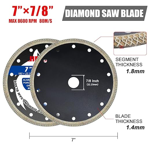 7" Diamond Saw Blades for Angle Grinder, X-Turbo Tile Cutting Blade for Dry & Wet Cutting, Fast Smooth Cutting for Alabaster Concrete Granite Marble 1PC