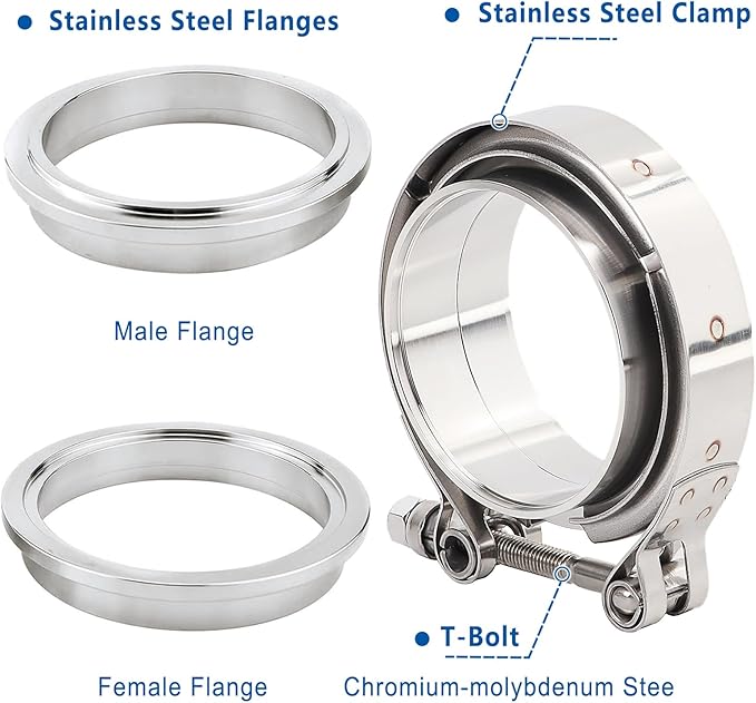 LokoCar 3.0 Inch V Band Clamp with Flange Male Female Stainless Steel 2Pcs