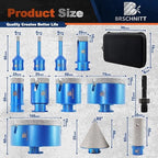 Diamond Core Drill Bit Set - 6/6/8/20/25/35/50/75/100mm Tile Hole Saw Kit for Porcelain Tile Ceramic Marble Granite 4/5”&2“Finger Chamfer Bit