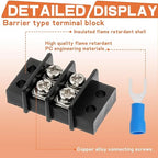 12 Circuits 12 Positions Terminal Block 20-30A 200-450V Dual Row Screw Terminals Strip with 66 PCS Heat Shrink Wire Fork Connectors(Pack of 2pcs)