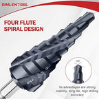 M35 Four Spiral Flute Cobalt Step Drill Bit Set 1/8"-7/8", Industrial Grade Wear-Resistant TiAlN Coated 1/4" Hex Shank Step Bit for Metal, Stainless Steel, Aluminum, Wood, Plastic (3pcs)