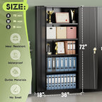 SUNCROWN 72" Metal Storage Cabinet - Heavy-Duty Metal Garage Cabinet with 4 Adjustable Shelves & 2 Doors for Tools, Office, Home, Workshop,Black