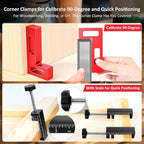 Corner Clamps for Woodworking - Durable & Versatile 90 Degree Right Angle Clamps, 2 Pack 2" x 4" Aluminum Positioning Squares with 4 C-Clamps for Cabinets, Frames, and Drawers