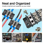 MILAPEAK Terminal Block - 2 Pack 2 Positions 200v-450v 20-30A Dual Row Screw Terminals Strip + 8 PCS Copper Wire Fork Connectors