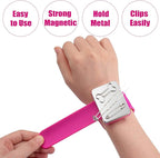 2 Pieces Magnetic Sewing Pincushion, Magnetic Wristband Pin Cushion Holder for Quilting Sewing Pins Hair Clips with Flannelette Bag, Silicone Wrist Strap Bracelet (Pink)