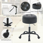 Rolling Stool, Adjustable Height Leather Esthetician Stool Thick Seat Cushion 20.67"-24.61", Black Vanity Chair with Storage