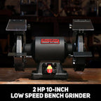 BUCKTOOL 2HP 10 Inch Low Speed Bench Grinder, 1750 RPM Table Grinder with 13A Motor, High Precision Wobble-free Wheel Grinder, TDS-250