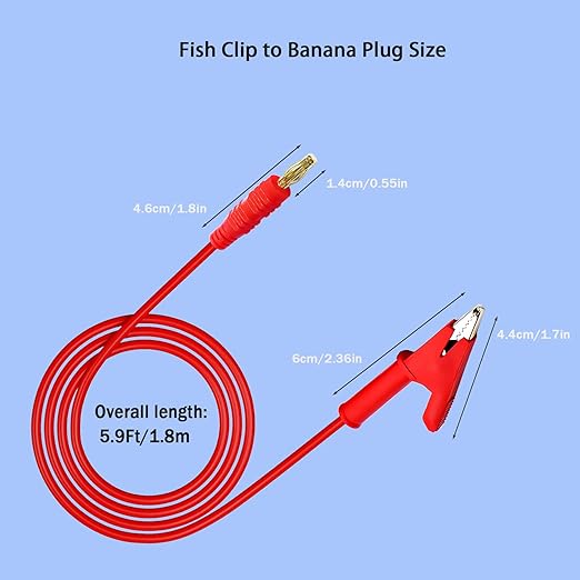 Banana Plug to Alligator Clip,Test Leads with Alligator Clip,4mm Banana Plug Test Leads for Battery Test, Multimeter Test, Electrical Test,12AWG 5.9Ft 2PCS.