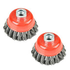 2 Pieces - 3 Inch Twisted Knotted Wheel Cup Brush with 5/8"-11 Threaded Arbor for Angle Grinder, Max RPM 12,500, Heavy-Duty Conditioning for Metal - 0.020in Carbon Steel for Rust Removal, Abrasives