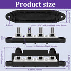 250A 12V Bus Bar Marine Power Distribution Block with Cover with 4 x 3/8”Post 6 x #8 Screws Terminals,Battery Bus Bar (Pair, Red & Black),Automotive Busbars 12 Volt for Car Boat Solar Wiring