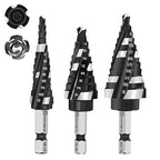 M35 Four Spiral Flute Cobalt Step Drill Bit Set 1/8"-7/8", Industrial Grade Wear-Resistant TiAlN Coated 1/4" Hex Shank Step Bit for Metal, Stainless Steel, Aluminum, Wood, Plastic (3pcs)