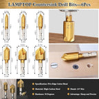 LAMPTOP 26-Pack Woodworking Tools and Accessories Including Countersink Drill Bits, 3-Pointed Countersink Drill Bit with L-Wrench, Wood Plug Cutter, Step Drill Bit, and Automatic Center Punch