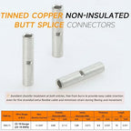 SVAAR 100PCS 24-18 Gauge Non Insulated Butt Connectors 24-18 AWG Uninsulated Butt Splice Connectors Crimp Repair Butt Splices Kit Tinned Copper Marine Grade Seamless Barrel Crimp Butt Splice Terminals