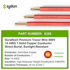 14 AWG Tracer Wire 600V 100% Solid Copper Conductor Direct Burial Underground, Red Tracer Wire for Locating Underground Pipes and Lines Electrical Wire Gas Water Sewer Pipe and Fiber Optic, 100 FT
