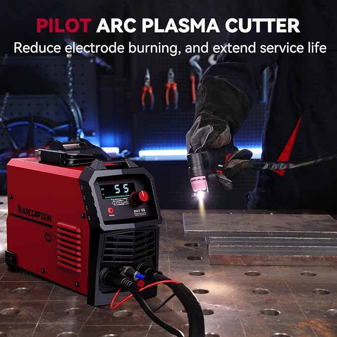 ARCCAPTAIN 55A Plasma Cutter, Large LED Display, Non-Touch Pilot ARC Plasma Cutting Machine, 120/240V Dual Voltage IGBT Inverter, 1/2" Clean Cut, Post Flow, 2T/4T, for Beginners DIY