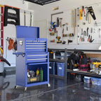 8 Drawer Tools Chest,42.9 inch Tool Cabinet with Universal Lockable Wheels，Organizable Tool Box with Detachable Top Box for Workshop，Blue