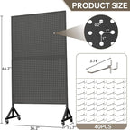Metal Pegboard Display Stand 3.5 x 5.5 Feet, Adjustable Height with 40 Peg Board Hooks and Wheels, Pegboard Display Rack, Craft Display Rack, Retail Display Rack, Garage Peg Board, Pegboard