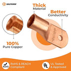SELTERM 10pcs 4/0 AWG - 1/4" Stud - Battery Lugs, Heavy Duty Wire Lugs, Ring Terminals, Battery Cable Ends,0000 Gauge Terminals, UL Bare Copper Eyelets Electrical Battery Terminal Connectors