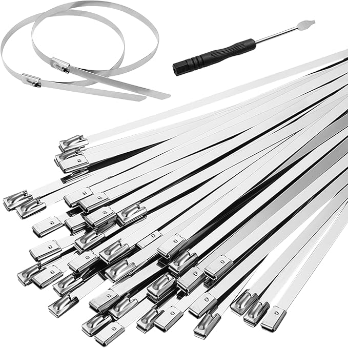 Metal Stainless Steel Cable Ties: Heavy Steel Cable Tie, Metal Tie Wrap with 100pcs 4.6×300 Self-Locking Stainless Steel Zip Ties and Metal Cable Tie Remover for outdoor fence repair etc.