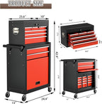 8 Drawer Tools Chest,42.9 inch Tool Cabinet with Universal Lockable Wheels，Organizable Tool Box with Detachable Top Box for Workshop，BlackRed