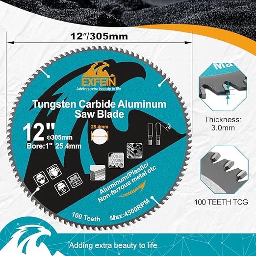 Metal Blade 12 Inch for Aluminum Non Ferrous 60 Teeth Tungsten Carbide Tipped Blade with 5/8-Inch Arbor Pack of 5